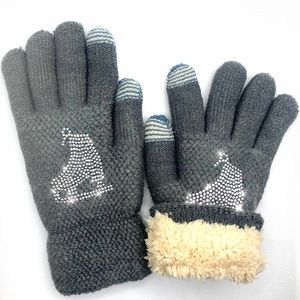 Gray Rhinestone Fleece lined Gloves, Winter Skate